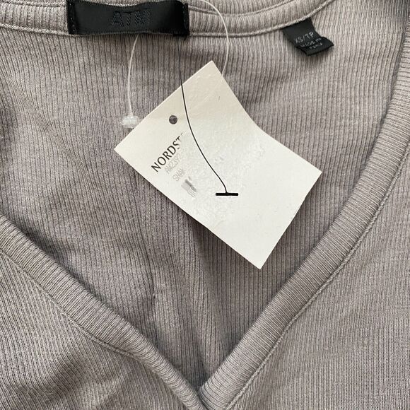 NWT ATM Jay Stretch Modal Ribbed Midi Dress Short Cap Sleeve V-Neck Gray Size XS - Picture 4 of 5